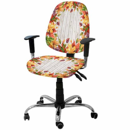 Savannan Office Chair Cover, Thanksgiving Fall Orange Maple Leaf Watercolor Protective Stretch Elastic Universal Cover for Desk Task Chair,Computer Rotating Chair 1 Pcs Farm Wood Board