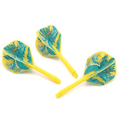 CUESOUL Integrated Dart Shaft and Flights with Four Mythological Symbols Design-Size M 28mm - color: White-Azure Dragon