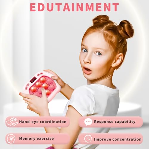 Intoypad Pop Game Light Up Fidget Toy for Kids, 6 Modes LED Screen Quick Push Controller Electric Fidget Popper Bubble Game Car Games Travel Activities Birthday Toys for Girls Pink - style: Pink