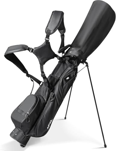 Small Golf Bag, 3 Divider Fit Up to 8 Clubs, Golf Stand Bag with Rain Cover, Durable Pitch n Putt, Lightweight Golf Club Carry Bag with Strap and Stand, Golf Bags for Men & Women - color: Matte Black