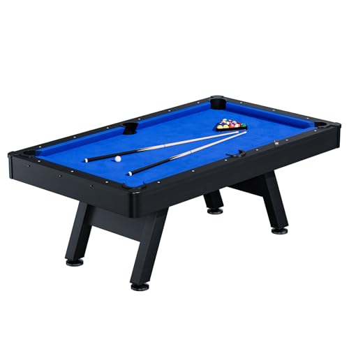 GarveeLife 7 ft Pool Tables with Wood Finish,Complete Billiard Set with 2 Cues, Balls, Triangle, Chalk & Brush,Modern Billiards Table for Adults & Family