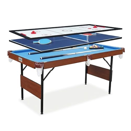 RACK Crux 55-inch Folding Billiard/Pool Table – Portable, Space-Saving Foldable Design - style: Blue 3-in-1 Multi Game