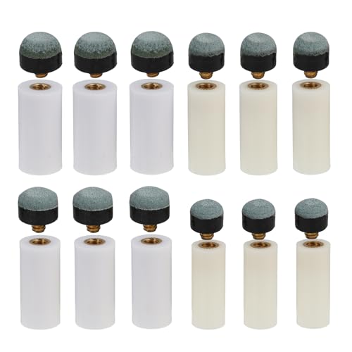 Screw-On Pool Cue Tips and Ferrules Replacement Kit - 12 Pack (10mm, 11mm, 12mm, 13mm) - No Glue Easy Install Billiard Snooker Cue Stick Tips Repair Set, White & Off-White Ferrules