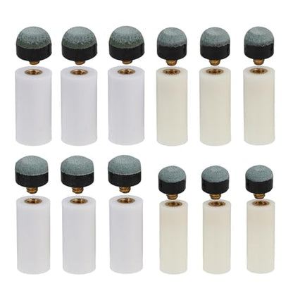 Screw-On Pool Cue Tips and Ferrules Replacement Kit - 12 Pack (10mm, 11mm, 12mm, 13mm) - No Glue Easy Install Billiard Snooker Cue Stick Tips Repair Set, White & Off-White Ferrules