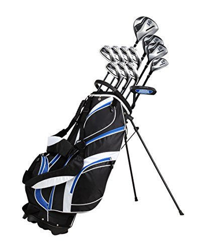 Precise S7 Men's Complete Right Handed Golf Club Set | Complete Regular & Tall Mens Golf Clubs Set | with 4 HC's, Lightweight Shafts & Spacious Stand Bag w/Storage Pockets & Dual Straps for Carrying - size: Tall +1" Size, style: Blue