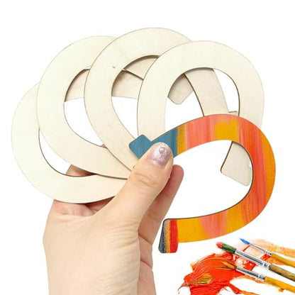 Honbay 24PCS Horseshoe Shaped Blank Unfinished Wood Discs Slices for DIY Crafts