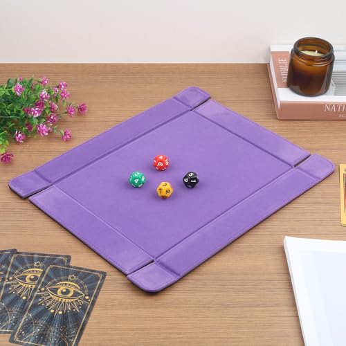 PU Leather Dice Tray Magnetic Folding Dice Rolling Mat with Purple Felt Lining for Dice Games Portable Tabletop Board Games Tray - color: Purple