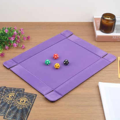 PU Leather Dice Tray Magnetic Folding Dice Rolling Mat with Purple Felt Lining for Dice Games Portable Tabletop Board Games Tray - color: Purple
