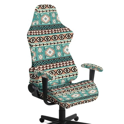 Suobstales Aztec American Tribal Pattern Gaming Chair Cover, Stretchy 4 Pcs Ergonomic Office Computer Game Chair Slipcovers with Armrest Covers/Back Covers/Seat Cover for Reclining Racing Gaming Chair - color: Aztec American Tribal