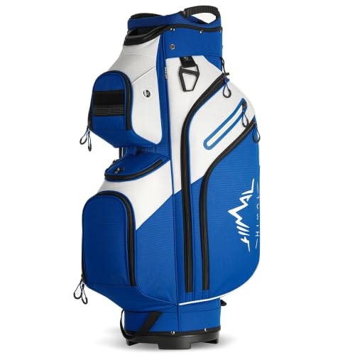 uniHimal Golf Cart Bag, 15 Way Organizer Divider Top with Handles | 15 Separate Compartments,Extra Storage Pockets,Rain Cover,Comfortable carry handles,Tough Abrasion‑Resistant Materials - color: Blue-White