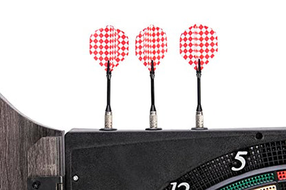 Unicorn Vanquish Dartboard Cabinet Set - Easy-Read Backlit Display - Virtual Opponent Gameplay - 28 Games with 271 Variations - in-Game Sound Effects - Stylish Wooden Cabine