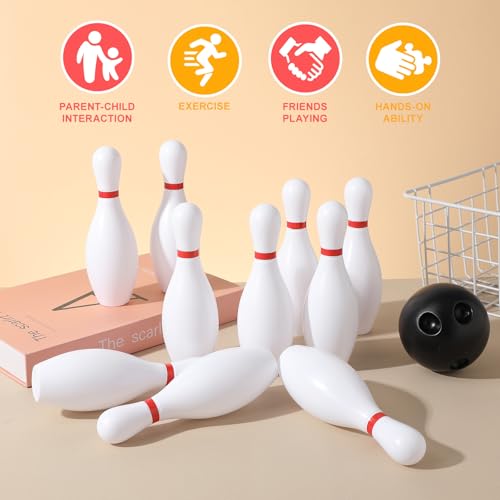SEWACC Kids Bowling Set 5.90 Inch Mini Plastic Bowling Pins and Balls for Indoor Bowling Games Children Sports Toy for Hand-Eye Coordination and Motor Skill Development 10 Pins 2 Balls