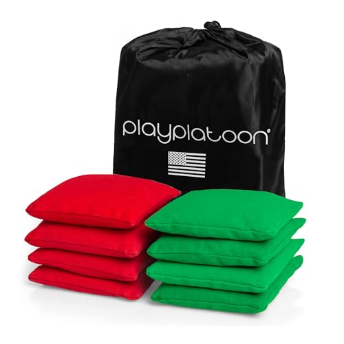 Play Platoon Premium Weather Resistant Duckcloth Cornhole Bags - Set of 8 Bean Bags for Corn Hole Game - Regulation Size & Weight - color: Red & Green