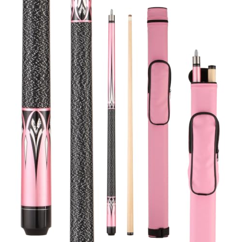 Pool Cue Stick - 58 inch Maple Billiard Pool Stick, 19/20/21 oz 1/2 Maple Pool Cue Stick Kit, 2-Piece Billiard Pool Cue Stick - color: Pink With Case (19 oz/11.5mm)