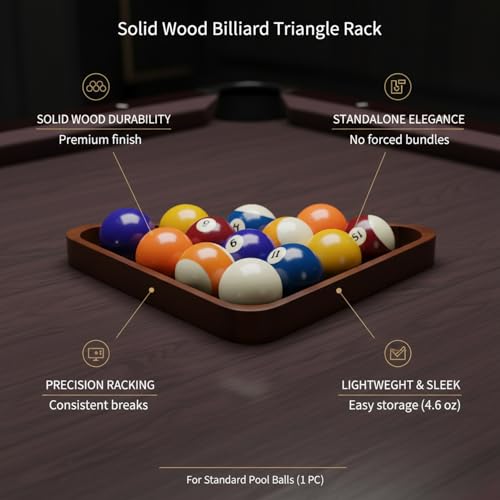 Solid Wood Billiard Triangle Rack for Standard Pool Balls - Durable Wooden Frame for 8-Ball & 9-Ball Games - color: Burgundy