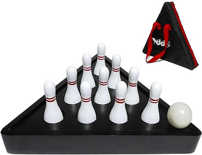 Shuffleboard Bowling Pin Set with 10 Pcs Premium Hardwood Bowling Pins Durabel Triangular Pinsetter Resin Bowling Ball and Carrying Bag, Fun for Shuffleboard Games - color: White