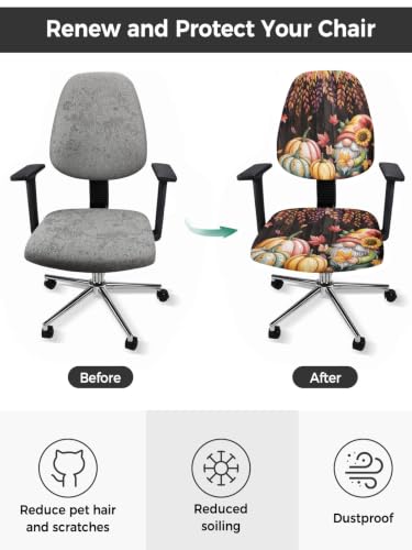 Savannan Office Chair Cover, Autumn Maple Leaf Gnome Pumpkin Protective Stretch Elastic Universal Cover for Desk Task Chair,Computer Rotating Chair 1 Pcs Vintage Brown Wood