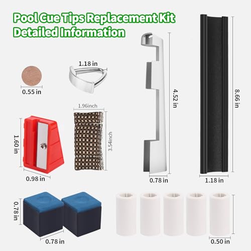 Vefungyan Billiard Pool Cue Repair Kit: 2 Pool Cue Tip Clamp 20 Billiard Cue Tips 4 Shaper 5 Chalk Cubes 5 Pool Cue Repairers 2 Planers - color: Multicolor 1