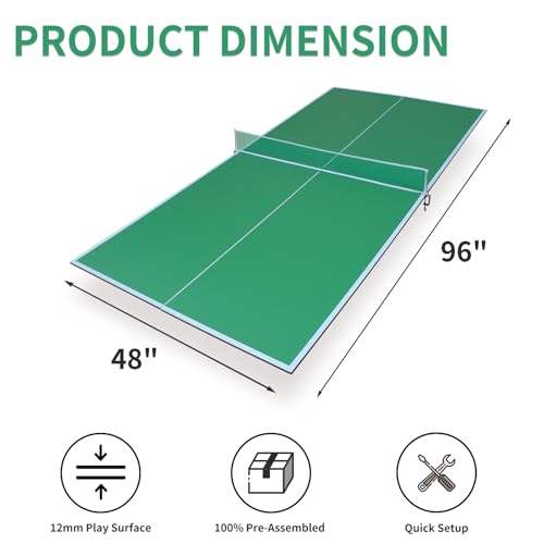 Ping Pong Table Top, 8×4FT Green Mid-Size Foldable Ping Pong Table Topper for Pool Table, Indoor Outdoor Table Tennis Conversion Top w/Net & Premium Foam Padding-Green