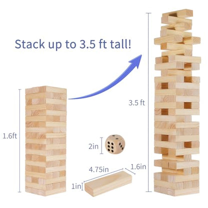 SpeedArmis Giant Tumble Tower, 56 PCS Wooden Stacking Game (Stack to 3.5FT) - Pine Stack Timber Board Play with Carrying Bag-Classic Indoor/Outdoor Games for Adults Family - size: Stack To Over 3.5FT