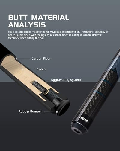 CRICAL Carbon Fiber Pool Cue Stick 58" Billiard Cue Sticks Professional Low Deflection Pool Sticks with 3/8 * 8 Pin Joint and 12.5mm Tip - color: 010-CL01 set