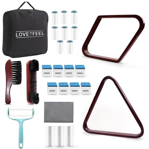 LOVEFEEL 22 Set Pool Table Accessories, Wooden Billiard Rack, Triangle, Diamond Rack, Pool Table Brush, Pool Chalk, Cue Tips, Lint Roller