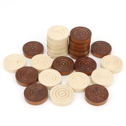 Wooden Checkers Pieces Only, 24 Wood Checkers Pieces with Storage Bag, Premium Wood Pieces for Backgammon, Ideal for Replacement or Spare Pieces (1.26”Diameter -Brown&Burlywood)