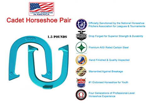 Light Weight Cadet Pitching Horseshoes - NHPA Sanctioned for Tournament Play - Drop Forged Steel - One Pair (2 Shoes) - color: Turquoise Blue