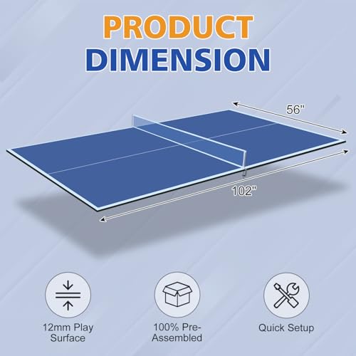 8.5Ft Blue Mid-Size Ping Pong Conversion Foldable & Portable Table Tennis Table for Indoor Games - Blue - Professional - Indoor Games - Portable