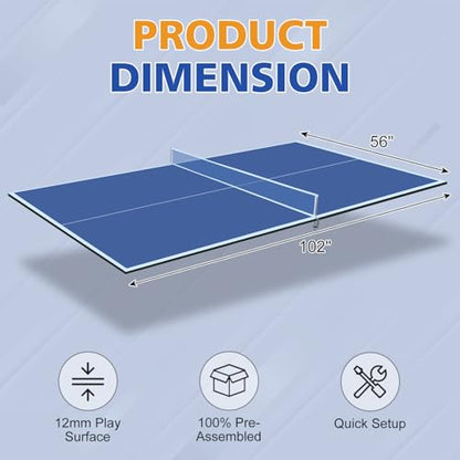 8.5Ft Blue Mid-Size Ping Pong Conversion Foldable & Portable Table Tennis Table for Indoor Games - Blue - Professional - Indoor Games - Portable
