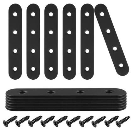 12 Pcs 4 Inch Straight Bracket, Stainless Steel Flat Mending Brace, Black Connector Plate with Mounting Screws & Screwdriver for Furniture Repair, Fixing - size: Black, 4" x 0.69"