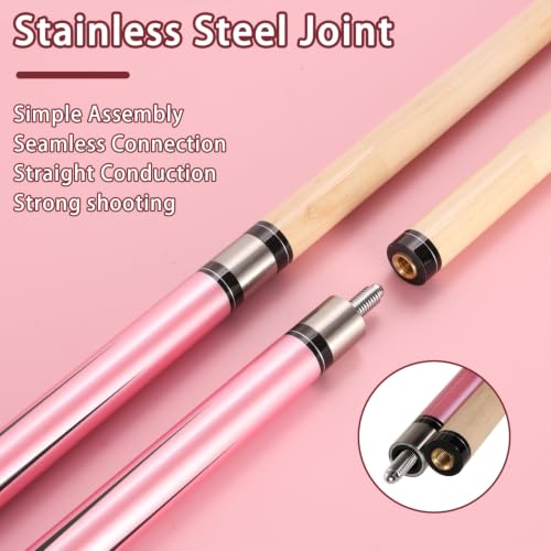 Pool Cue Stick - 58 inch Maple Billiard Pool Stick, 19/20/21 oz 1/2 Maple Pool Cue Stick Kit, 2-Piece Billiard Pool Cue Stick - color: Pink With Case (19 oz/11.5mm)