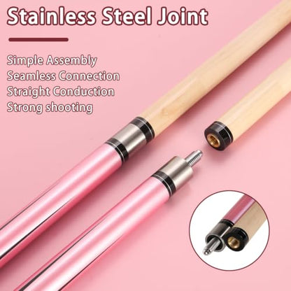 Pool Cue Stick - 58 inch Maple Billiard Pool Stick, 19/20/21 oz 1/2 Maple Pool Cue Stick Kit, 2-Piece Billiard Pool Cue Stick - color: Pink With Case (19 oz/11.5mm)