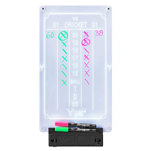 Viper Illumiscore Plus+ See-Through Illuminated Back-Lit Dry Erase Dart Scoreboard, Large (19.50" L x 10.00" W), Black