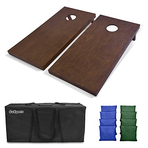 GoSports 4'x2' Regulation Size Wooden Cornhole Boards Set with Dark Brown Varnish - Includes Carrying Case and Bean Bags (Choose Your Colors) Over 100 Color Combinations - color: Royal Blue & Dark Green