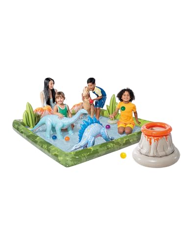 INTEX Jurassic Adventure Inflatable Kiddie Pool with Water Sprayer, Slide & Dinosaurs - 79" x 79" x 14" - Ages 2+ - color: Multicolor, size: 79" x 79" x 14"