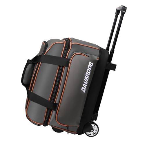 2 Ball Bowling Bag with Wheel,900D Oxford Waterproof PU,Dual Roller Bowling Bag with Sturdy Frame,Large Shoe Compartment Fits Up to Men’s 16,Rolling Bowling Tote, Handle Extends to 39.5" - color: Grey