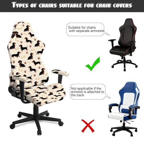 Dachshund Dog Paw Bone Print Gaming Chair Covers Slipcovers, Stretchable Elastic Computer Reclining Gaming Chair Seat Cover with Armrest Covers for Dormitories Study - color: Dachshund Dog Paw Bone