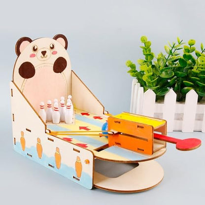 Creative Wooden Desktop Bowling Toy Interactive STEM Set for Science Discovery and Education Learning Activity ' s Wooden Bowling Game