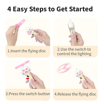Rechargeable Cat Flying Disc Launcher, Interactive Hunting Fetch Toy with 6 Soft Flexible Flying Spinners, Electric Pet Play Toy, Indoor Outdoor Yard Interactive Exercise Toys for Cats(White) - color: White