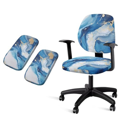 Blue Marble Print Office Chair Arm Cushion Soft Breathable Universal Protective Desk Chair Seat Cover with Armrest Pads for Game and PC Chairs - color: Blue Marble Print