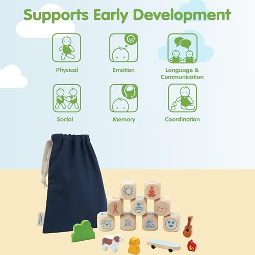 PlanToys® Wooden Storytelling Dice for Montessori Inspired Language and Imagination Play | Creative Story Building and Emotional Expression Activity | Eco Friendly Dice for Open Ended Narratives