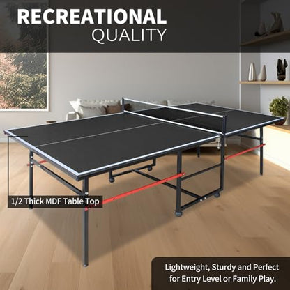 Ping Pong Table Foldable & Portable Table Tennis Table Set for Indoor & Outdoor Games with Net, 2 Paddles and 3 Balls - size: 8FT-Black