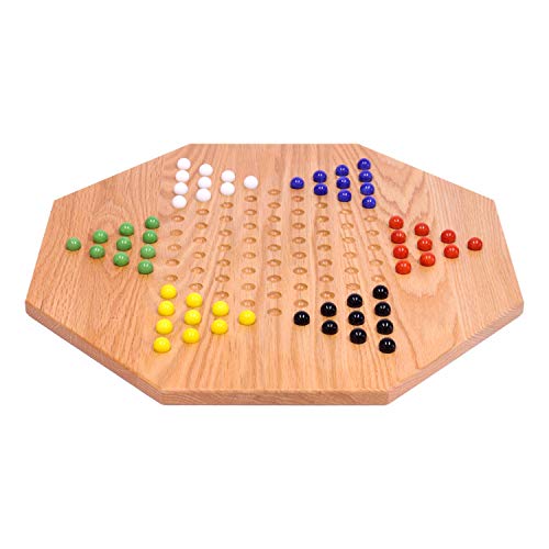 Oak Wooden Chinese Checkers Board Game Set, Hand-Painted, 19" Wide