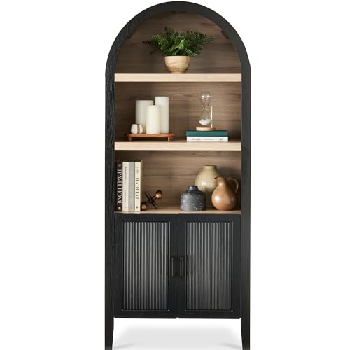 Best Choice Products 72" Tall Arched Pantry Cabinet w/Reeded Doors, 5-Tier Bookshelf, Armoire, Hutch, Bookcase, Storage Cabinet w/Adjustable Shelves, for Dining Room and Livingroom - Black Oak - color: Large - Black Oak