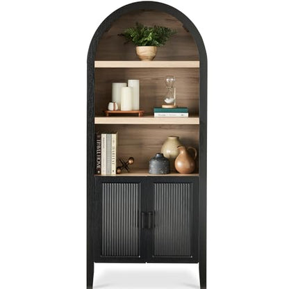 Best Choice Products 72" Tall Arched Pantry Cabinet w/Reeded Doors, 5-Tier Bookshelf, Armoire, Hutch, Bookcase, Storage Cabinet w/Adjustable Shelves, for Dining Room and Livingroom - Black Oak - color: Large - Black Oak