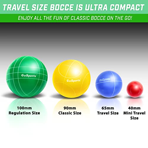 GoSports Mini Travel Size Bocce Game Set with 8 Balls, Pallino, Tote Bag and Measuring Rope - Choose Your Size - style: 65mm Travel Size Bocce