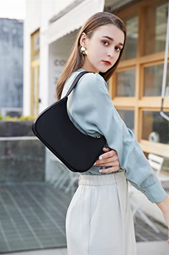 CYHTWSDJ Shoulder Bags for Women, Cute Hobo Tote Handbag Mini Clutch Purse with Zipper Closure - color: Nylon Black