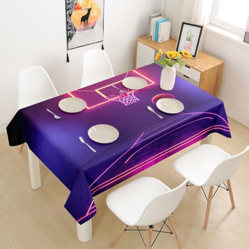Homewish Basketball Neon Style Table Cloth,Basketball Court Tablecloths Kids Teens Boys Adults Kitchen Decor,Ball Sports Games Table Accessories,Basketball Purple Table Cover,55"x94" - color: Black Purple, size: 55" x 94"
