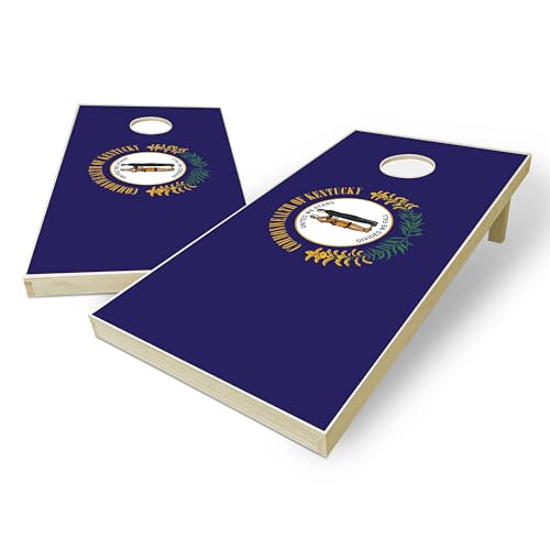 State Flag Solid Wood Regulation Cornhole Set 4 Feet x 2 Feet Includes Set of 8 Bags and Carrying Case with Optional LED Lights and Lamination - style: Kentucky